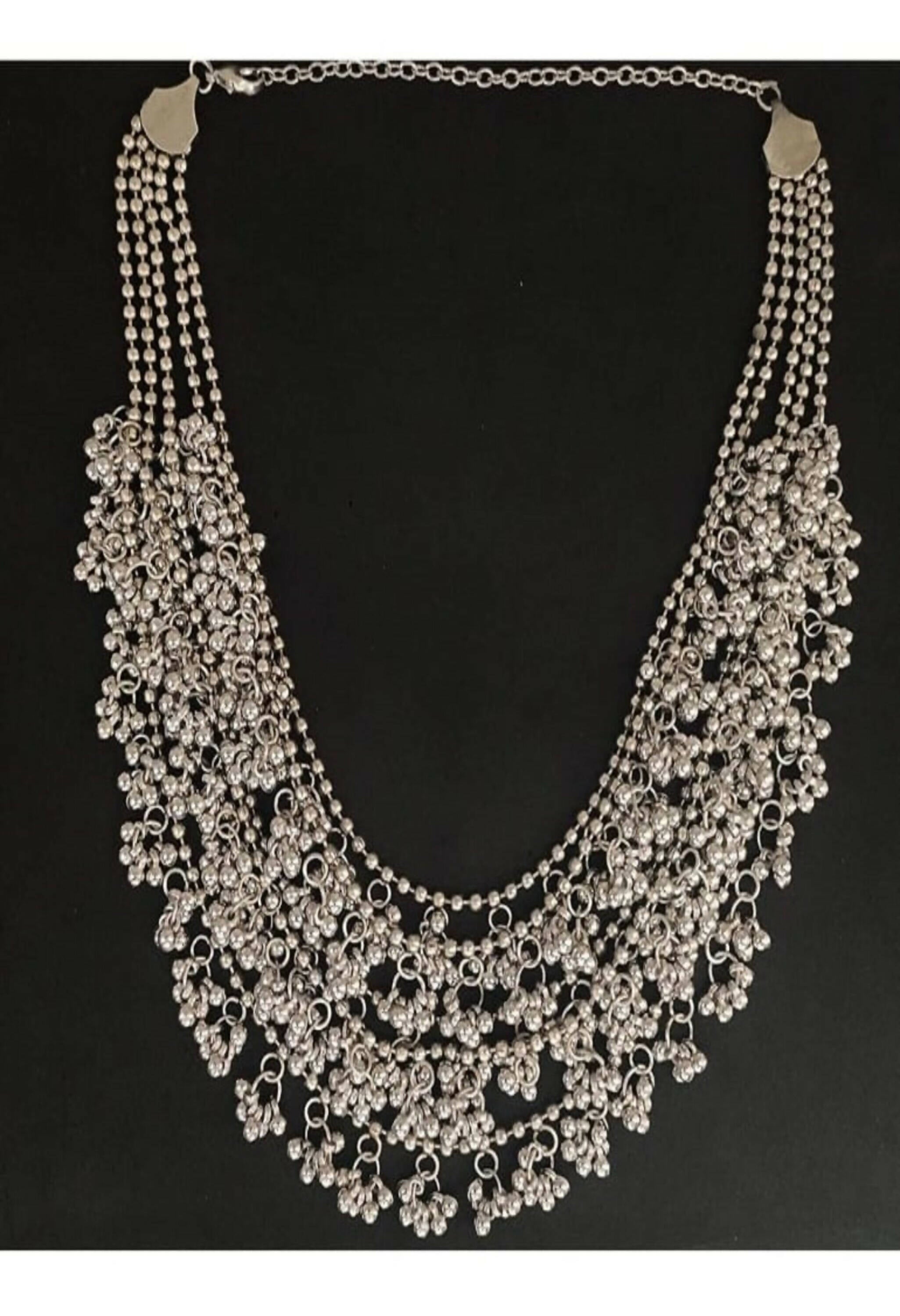 Mominos Fashion Johar Kamal Oxidised Silver-Plated Brass Finish Ghungroo Necklace with Earrings For Women - Distacart