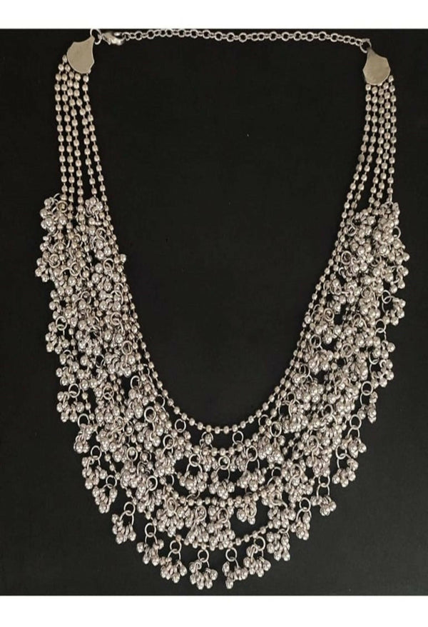 Mominos Fashion Johar Kamal Oxidised Silver-Plated Brass Finish Ghungroo Necklace with Earrings For Women - Distacart