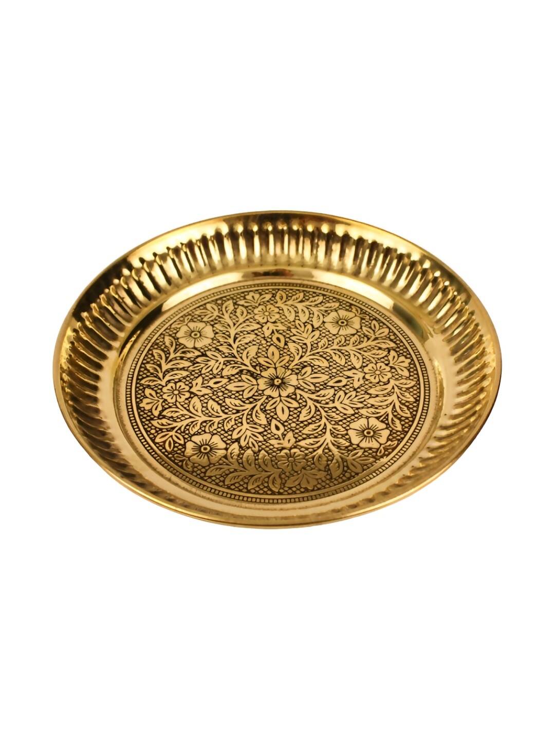 Spillbox Gold-Toned Brass Textured Thali Pooja Essential - Distacart