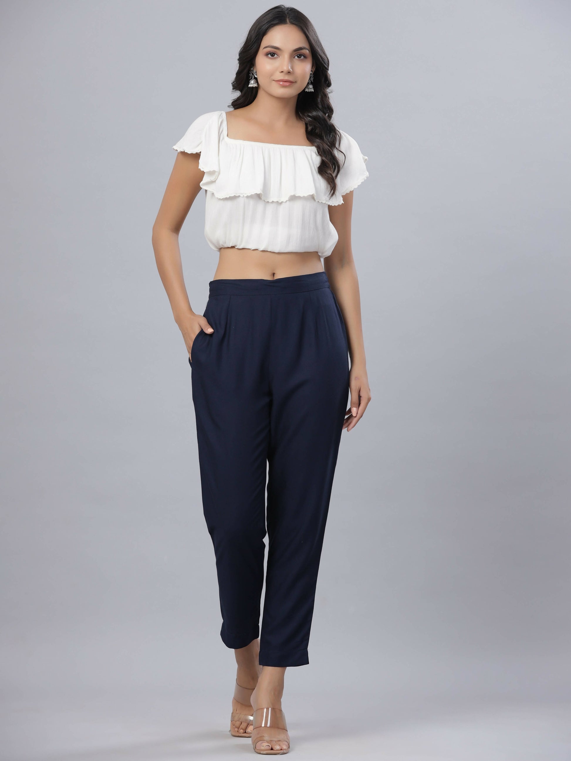 Juniper Women's Navy Rayon Solid Stright Slim Pant - Distacart