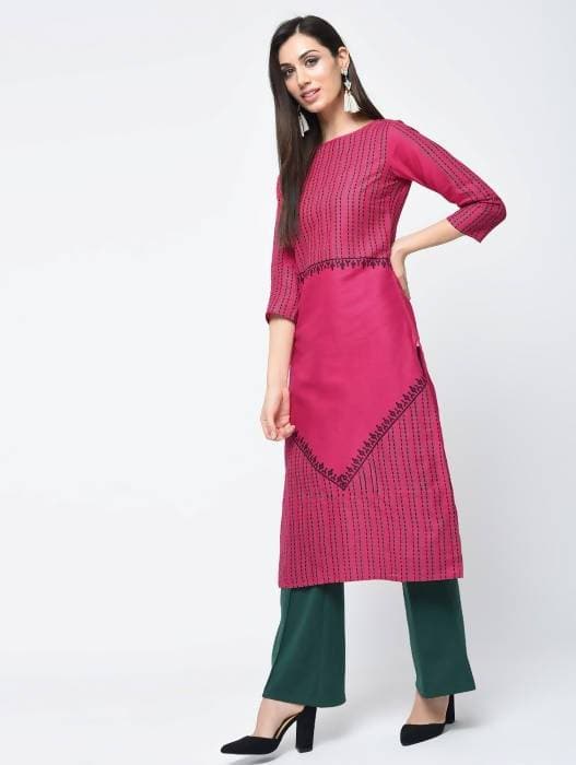 Aniyah Cotton Block Printed Latest Pink Straight Kurta (AN-135K)