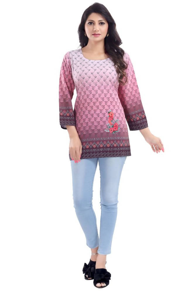 Snehal Creations Dark Pink Faux Crepe Short Kurti Tunic Top