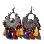 Thumbnail for Heavy Design Silver Toned Chandbali Silk Threads And Beads Multi Colors Earrings
