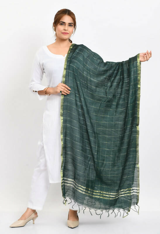 Mominos Fashion Moeza Women's Cotton Zari Box Bottle Green Dupatta - Distacart