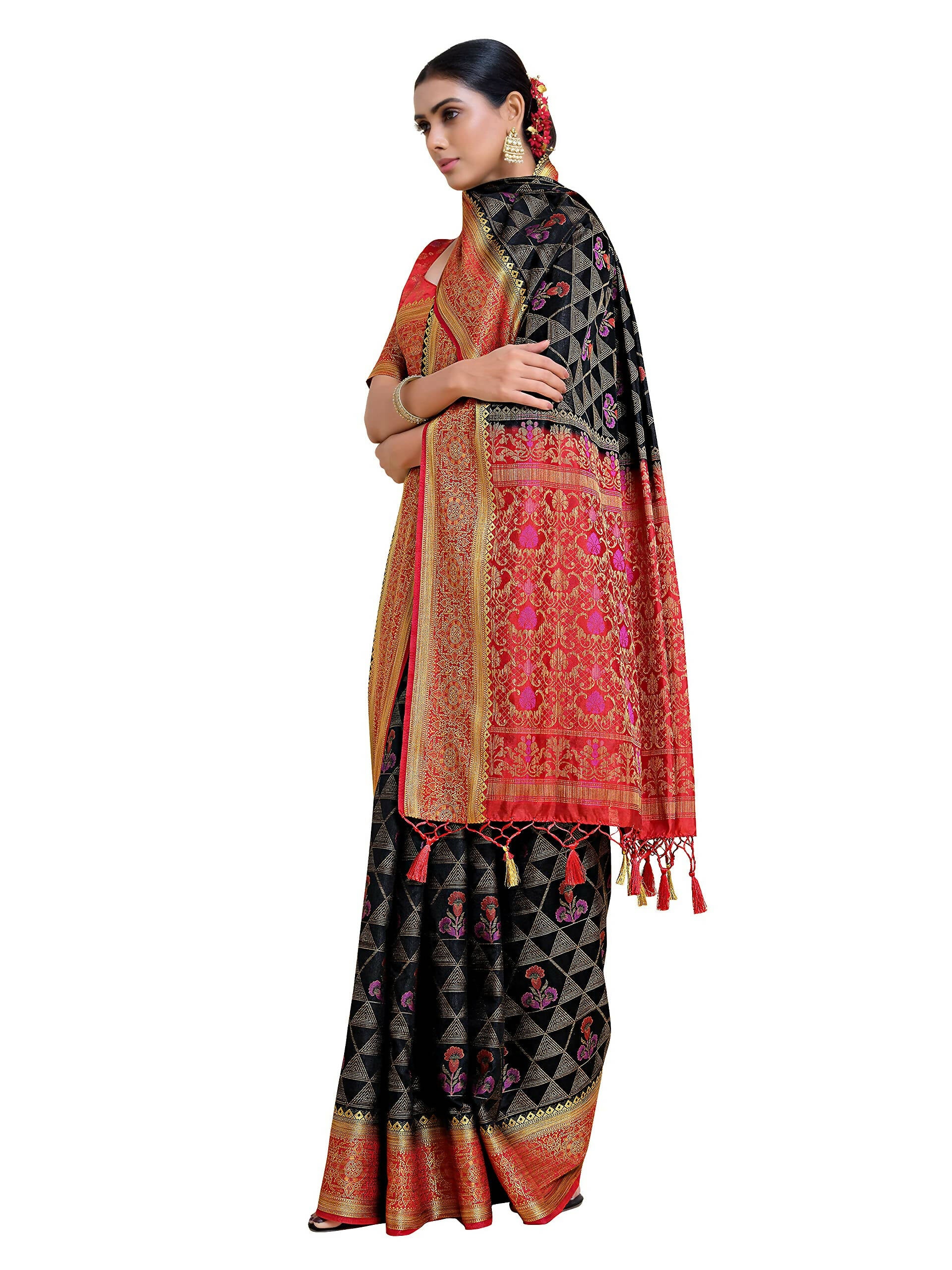 Mimosa Women's Kanjivaram Art Silk Black Saree - Distacart