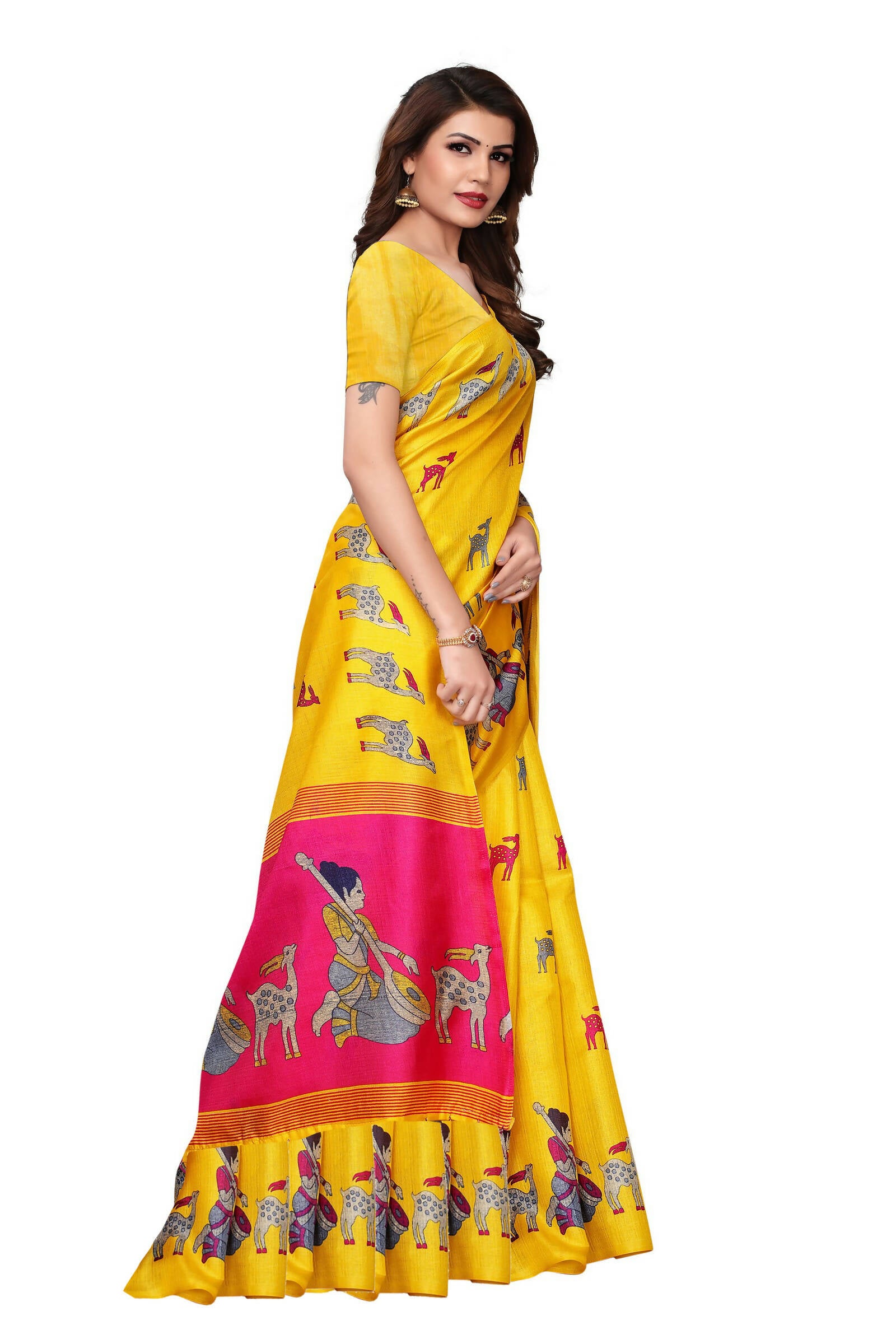 Vamika Yellow Color Kalamkari With Jhalar Khadi Silk Saree - Distacart
