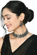 Thumbnail for Mominos Fashion Johar Kamal Oxidised Silver-Plated Brass Finish Choker For Women - Distacart