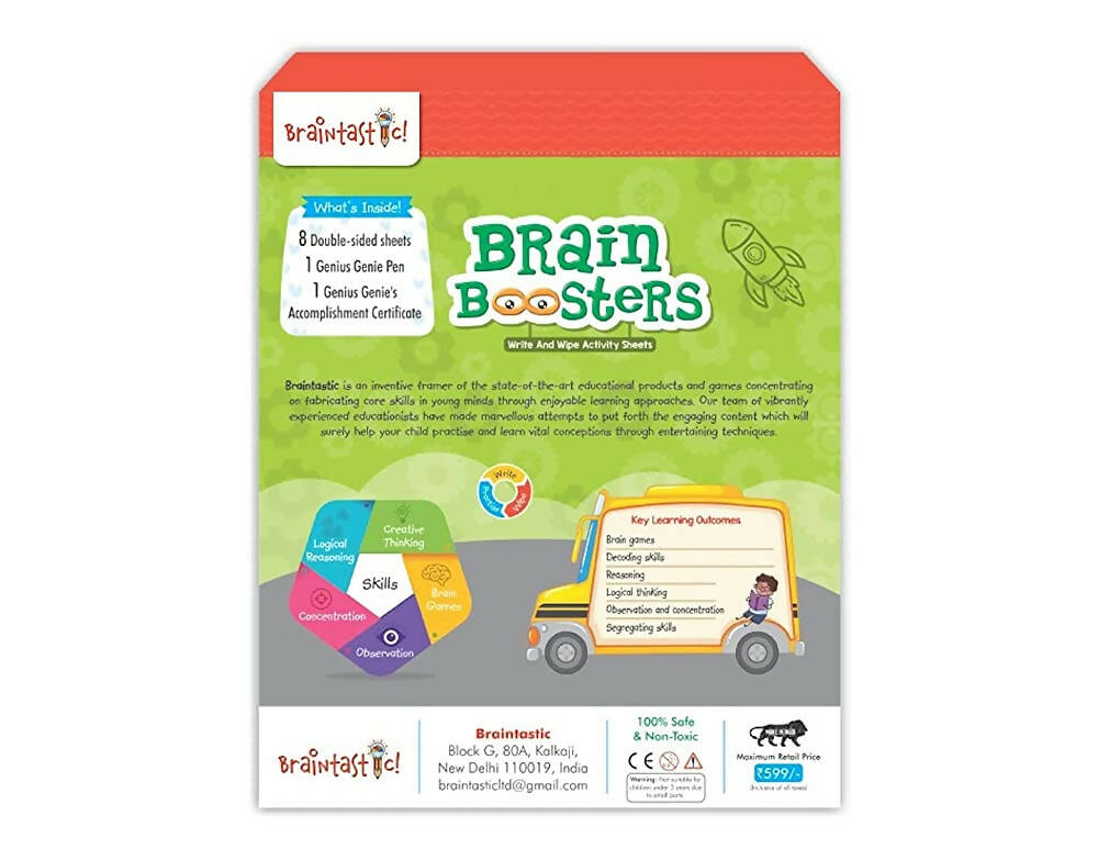 Braintastic Brain Booster Game/Toy (6-99 Years)-Write & Wipe Reusable Activity Sheets with Marker & Jigsaw Puzzle Learning Tools for Kids 6+ Years - Distacart