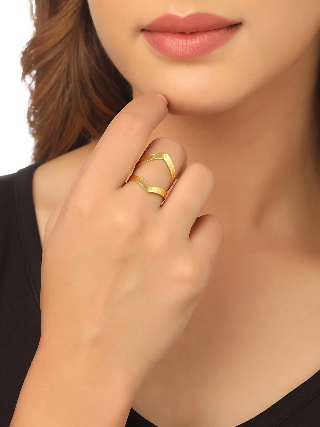 NVR Women Gold Plated Adjustable Finger Ring - Distacart