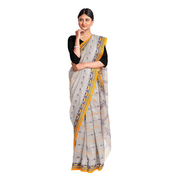 Exclusive Collection 100% Pure Cotton Light Grey Tant Saree With Hand Weaving Work - Distacart