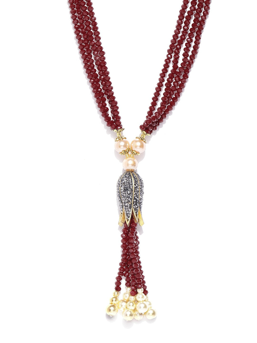Gold-Plated Alloy Crystals And Rhinestones Victorian Long Necklace - The Pari - Distacart