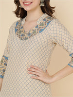 Thumbnail for HERE&NOW Women Beige Printed Pure Cotton Kurta with Churidar & With Dupatta - Distacart