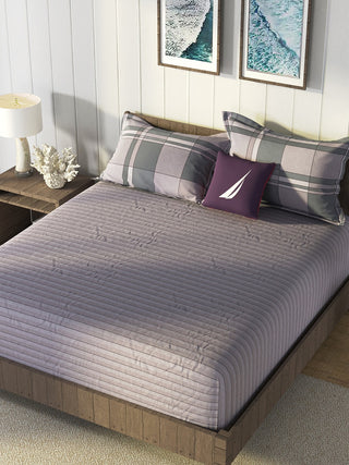 Nautica Grey & Blue Striped Cotton 160 TC King Bedsheet With 2 Pillow Covers - Distacart