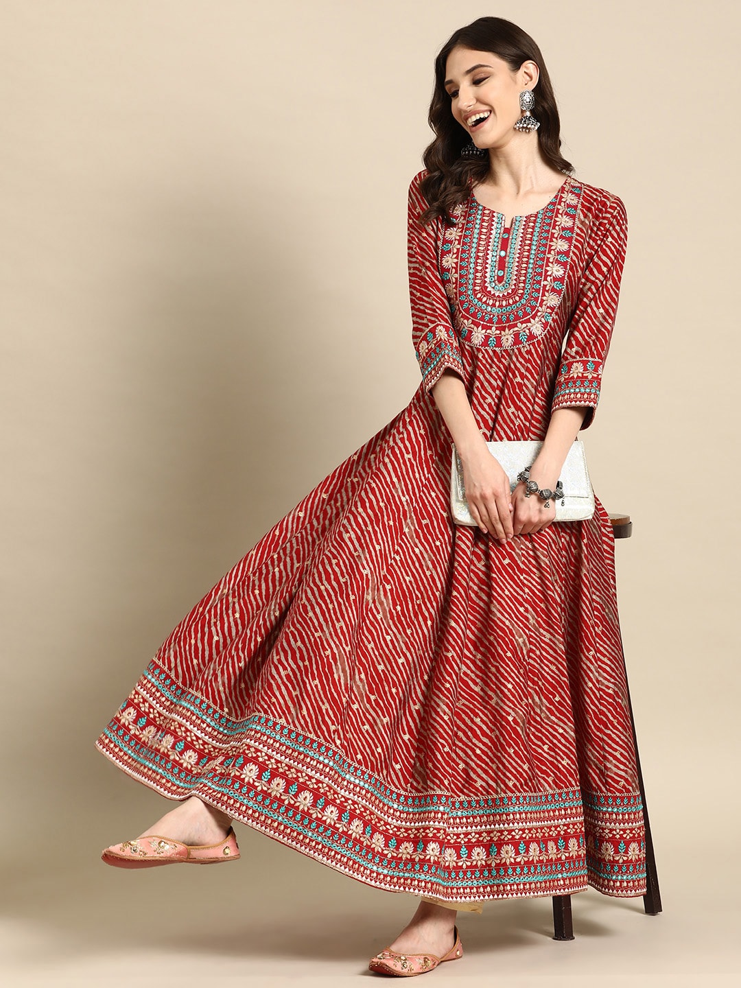 Sangria Women Floral Embroidered Mirror Work Anarkali Kurta - Distacart