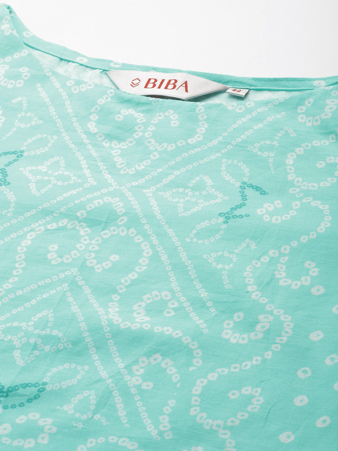 Biba Women Sea Green & White Bandhani Print Pure Cotton Kurta with Palazzos & Dupatta - Distacart