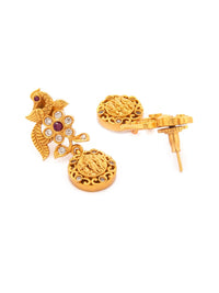 Thumbnail for Rubans Women Gold-Plated & Red Stone CZ Studded Jewellery Set - Distacart