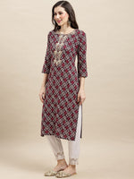 Thumbnail for Sangria Purple & White Bandhani Printed Straight Kurta - Distacart