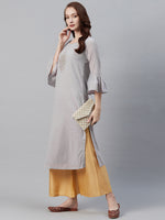 Thumbnail for Biba Women Grey & Golden Floral Printed Straight Kurta - Distacart