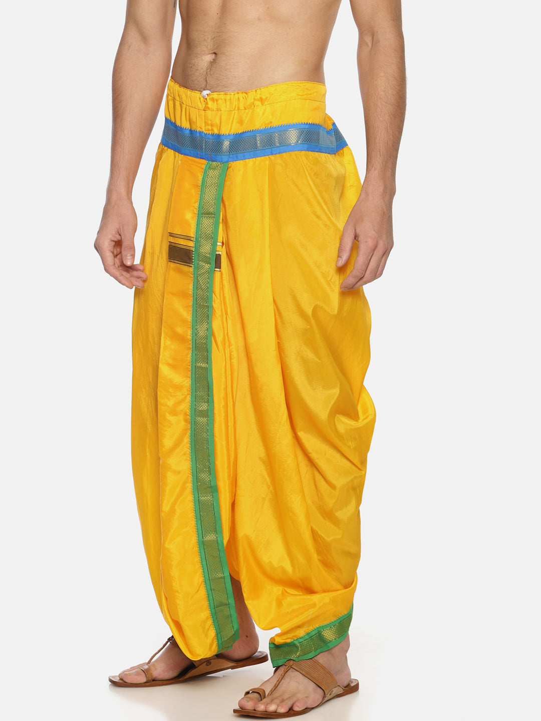 Sethukrishna Men Yellow Solid Double Layer Readymade Dhoti Pant - Distacart