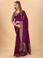 Thumbnail for Kalini Purple & Red Pure Silk Saree - Distacart