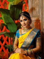 Thumbnail for Kalini Ethnic Motifs Woven Design Zari Silk Cotton Banarasi Saree - Distacart
