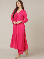 Thumbnail for HERE&NOW V-Neck A-Line Bead Work Kurta with Palazzos - Distacart