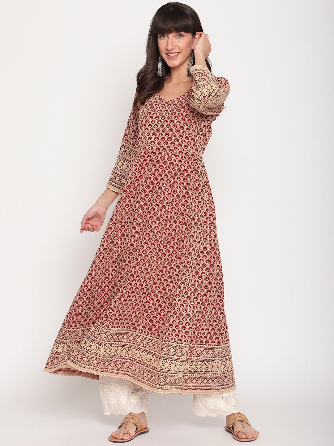 Kalini Chikankari Embroidered Pure Cotton Anarkali Kurta - Distacart