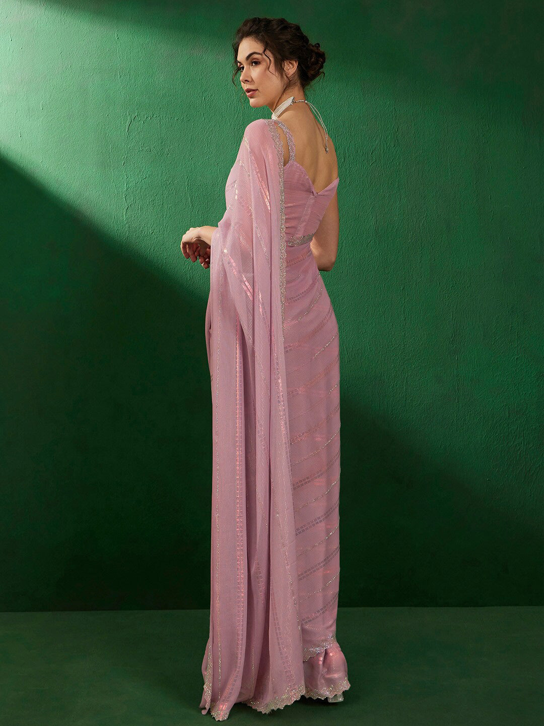 Sangria Striped Embellished Saree - Distacart
