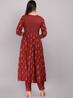 Thumbnail for Kalini Floral Printed Mirror Work Anarkali Kurta with Trousers & Dupatta - Distacart