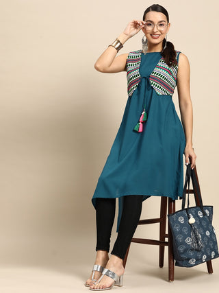Sangria Women A-line Kurta with Embroidered Jacket - Distacart
