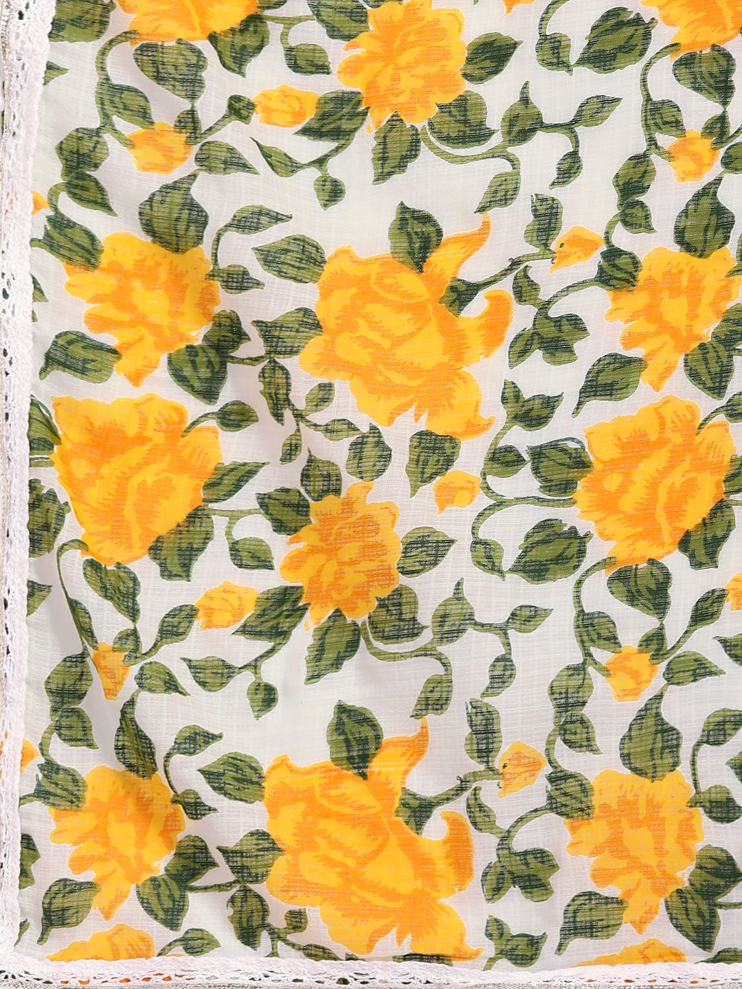 Sangria Women Yellow Floral Printed Lace Inserts Pure Cotton Kurta with Sharara & Dupatta - Distacart