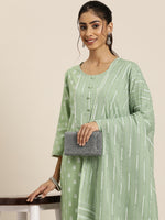 Thumbnail for HERE&NOW Women Printed Regular Pure Cotton Kurta with Palazzos & Dupatta - Distacart