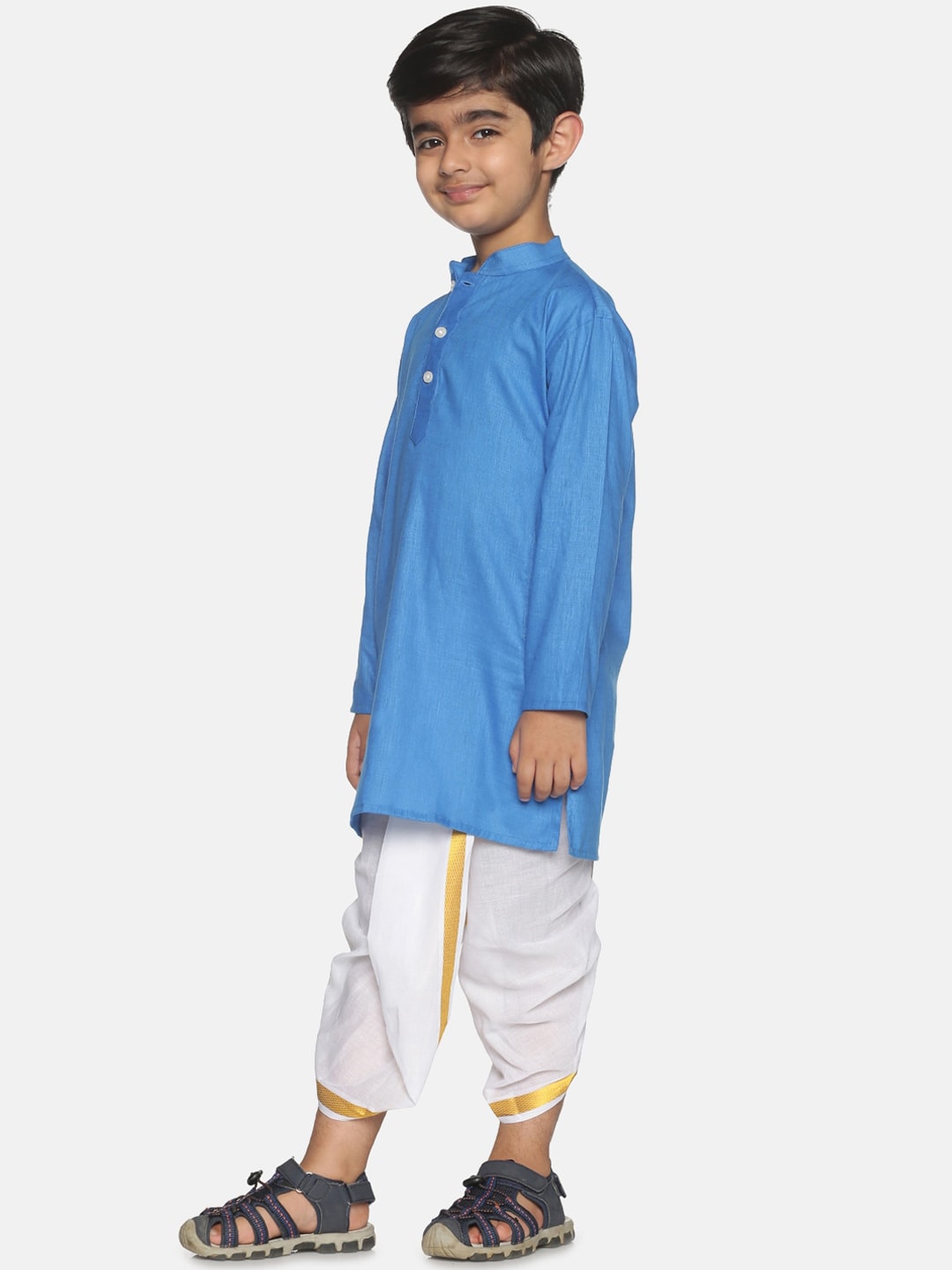 Sethukrishna Boys Blue & White Pure Cotton Kurta with Dhoti Pants - Distacart