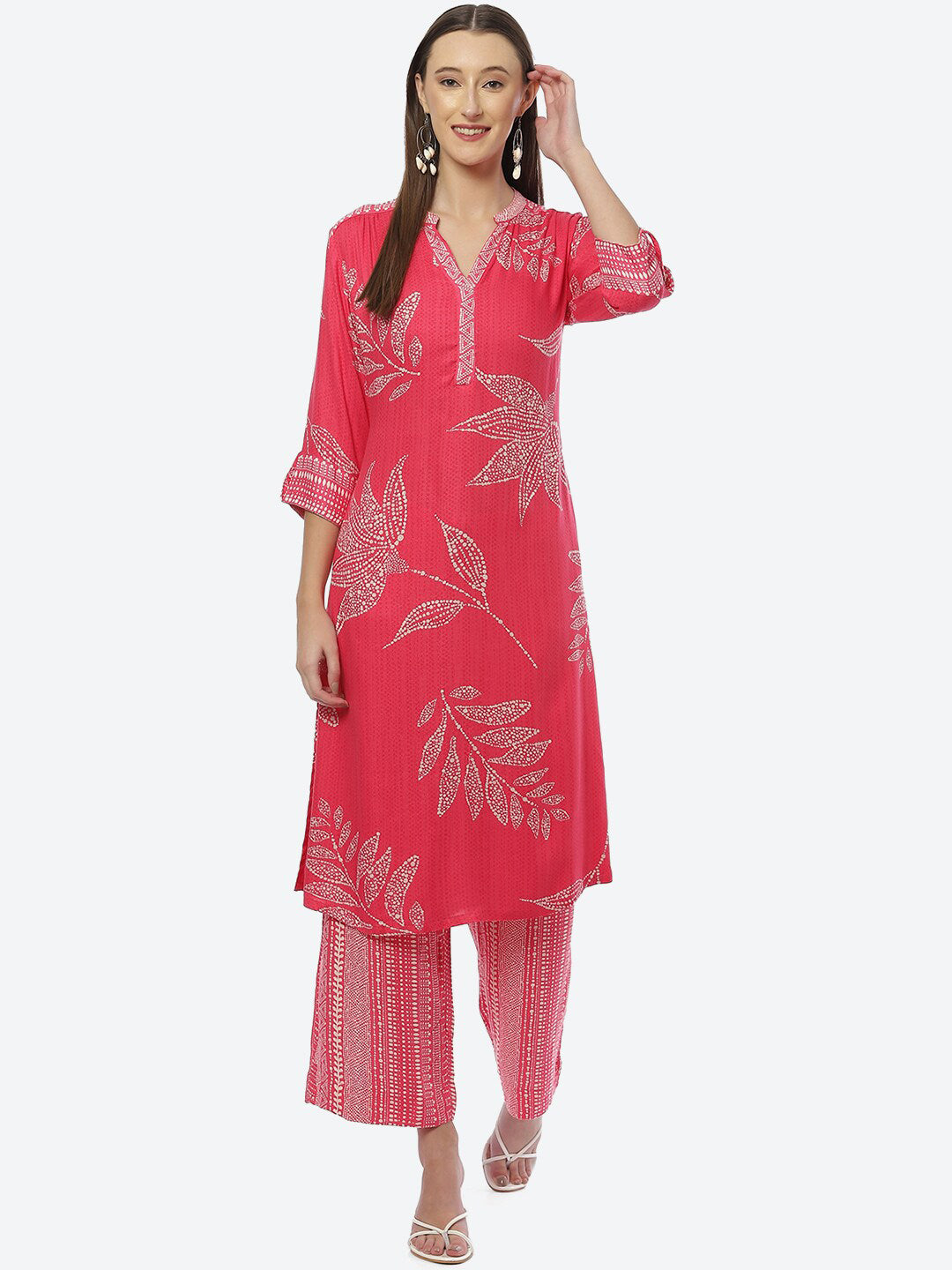 Biba Women Pink Floral Printed Kurta with Palazzos - Distacart