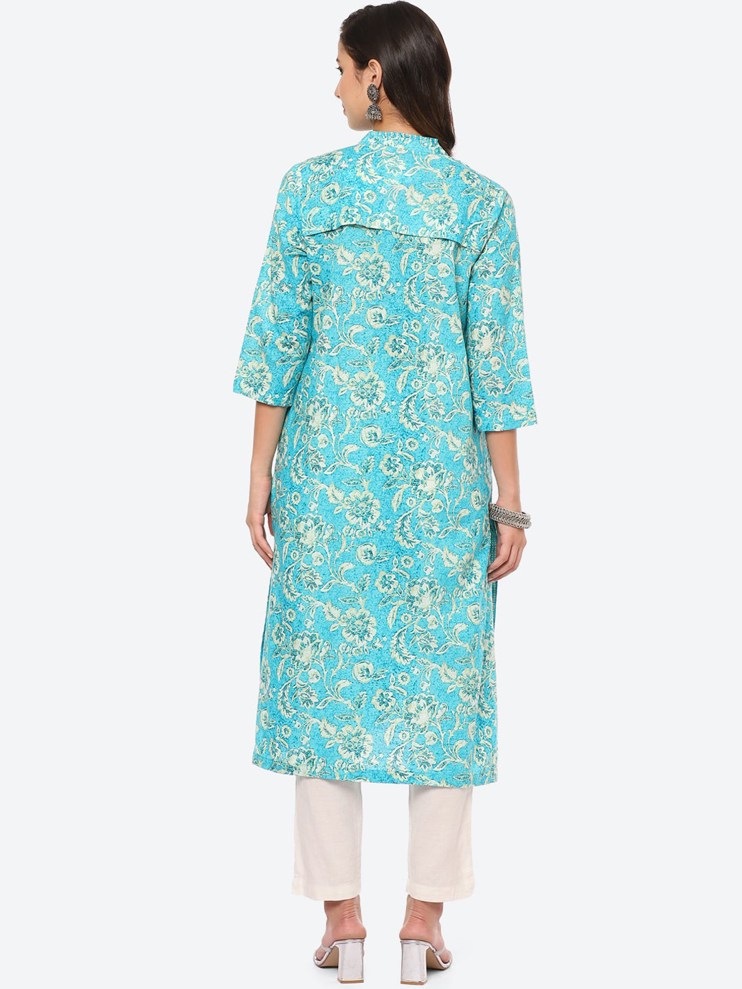 Biba Women Turquoise Blue Ethnic Motifs Printed Kurta - Distacart