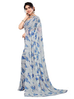 Thumbnail for Kalini Grey & Blue Floral Pure Georgette Saree - Distacart