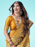 Thumbnail for Kalini Yellow & Gold-Toned Woven Design Zari Banarasi Saree - Distacart