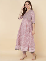 Thumbnail for HERE&NOW Women Pink Floral Embroidered Pure Cotton Kurta with Trousers & Dupatta - Distacart