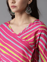 Thumbnail for HERE&NOW Women Stripes & Tie-Up A-Line Viscose Kurta - Distacart