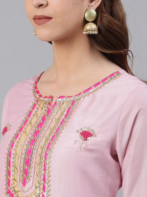 Ishin Women Pink Embroidered Kurta with Trousers & Dupatta - Distacart