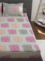 Thumbnail for Story@home Beige & White Geometric Cotton 152 TC Queen Bedsheet With 2 Pillow Covers - Distacart