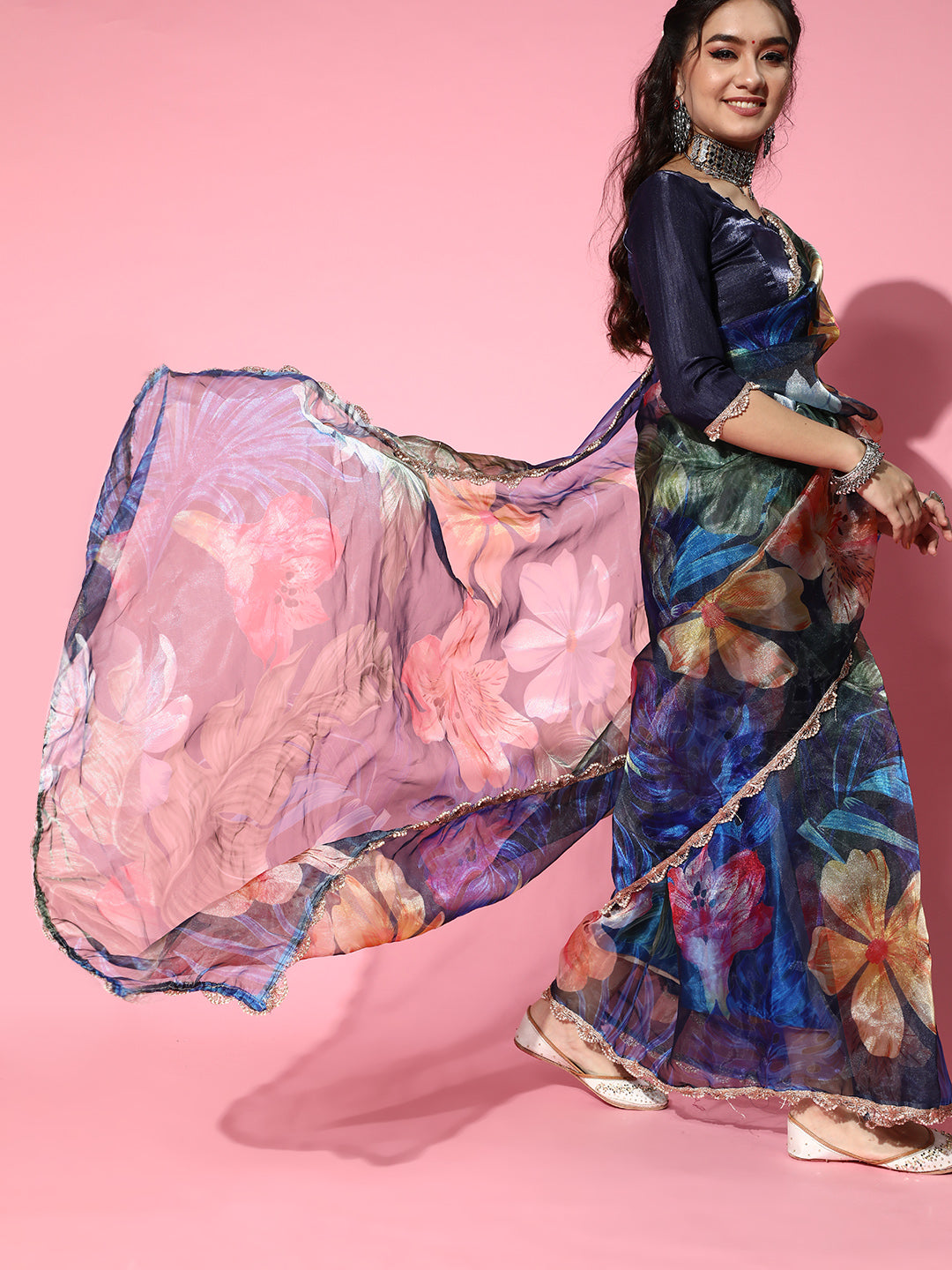 Tikhi Imli Navy Blue Saree with Zari border - Distacart