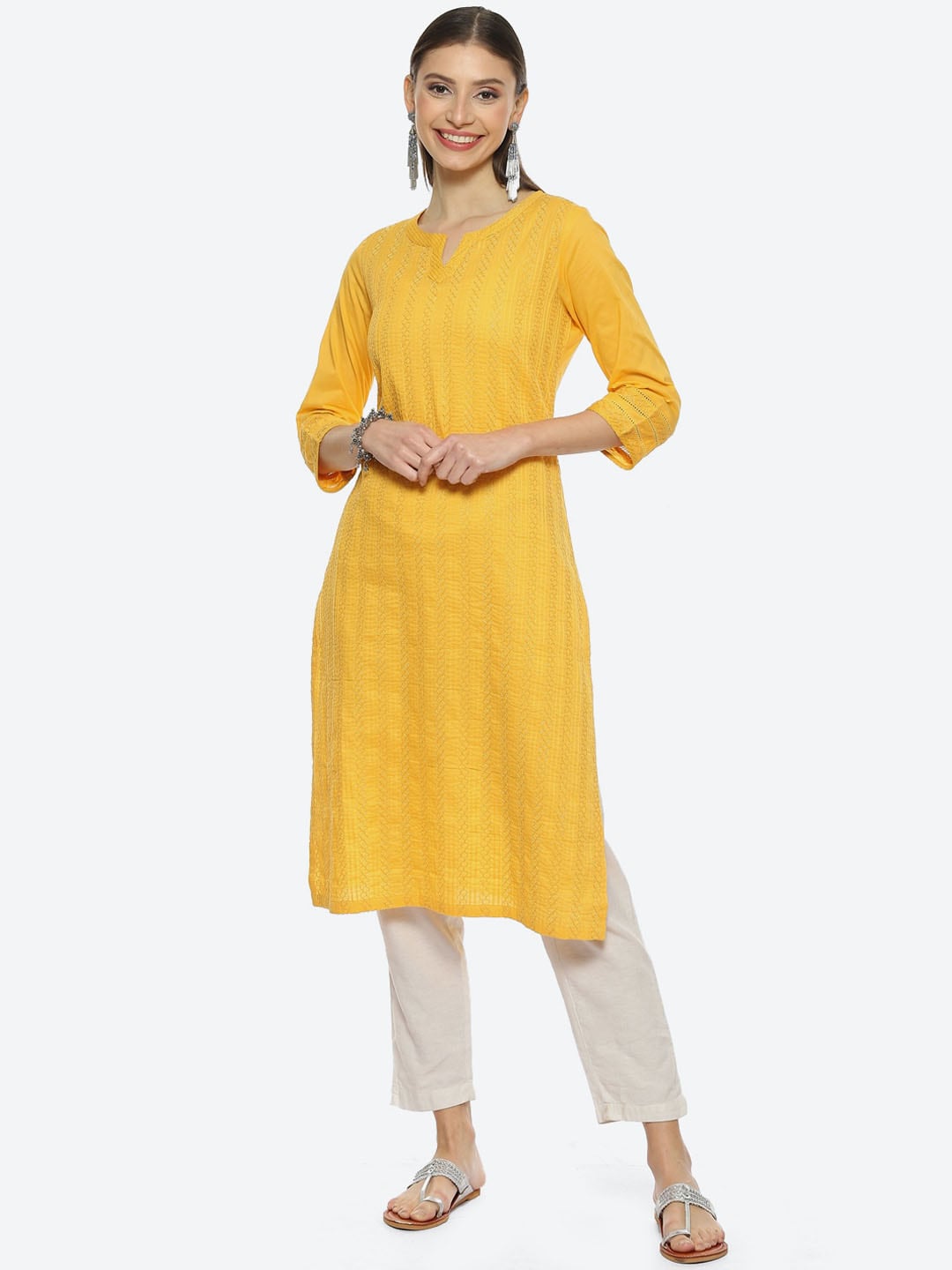 Biba Women Ethnic Motifs Embroidered Cotton Kurta - Distacart