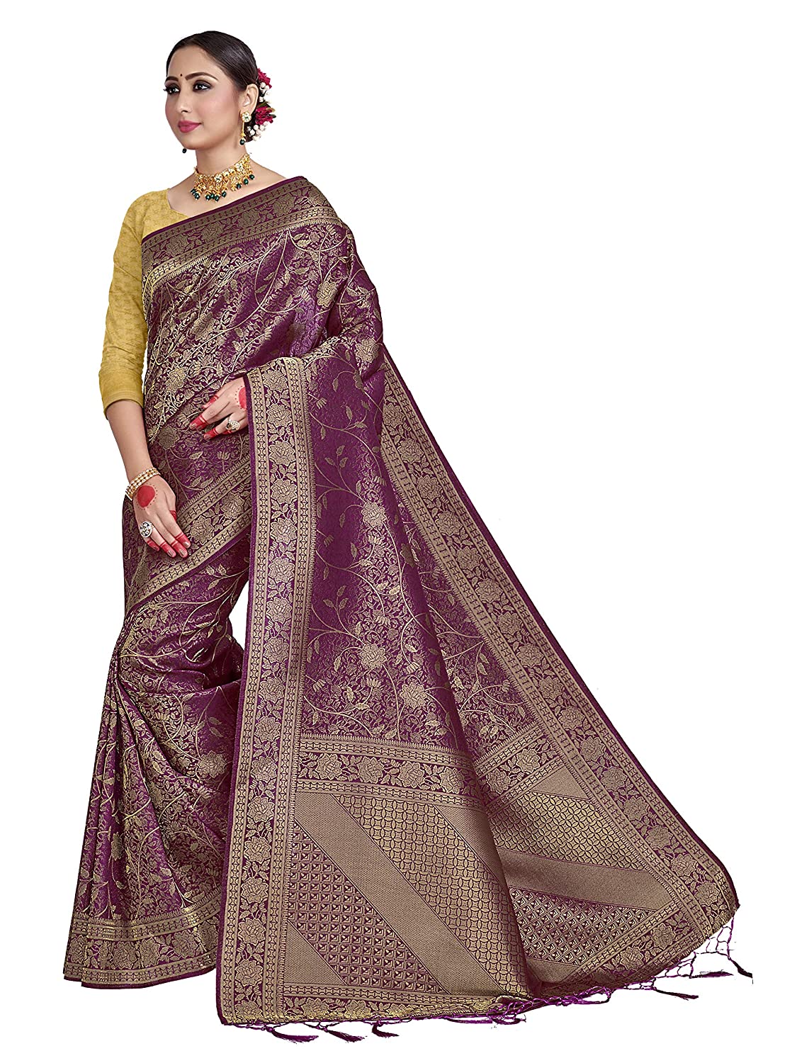 Vardha Women'S Kanchipuram Raw Silk Saree With Unstitched Blouse Piece