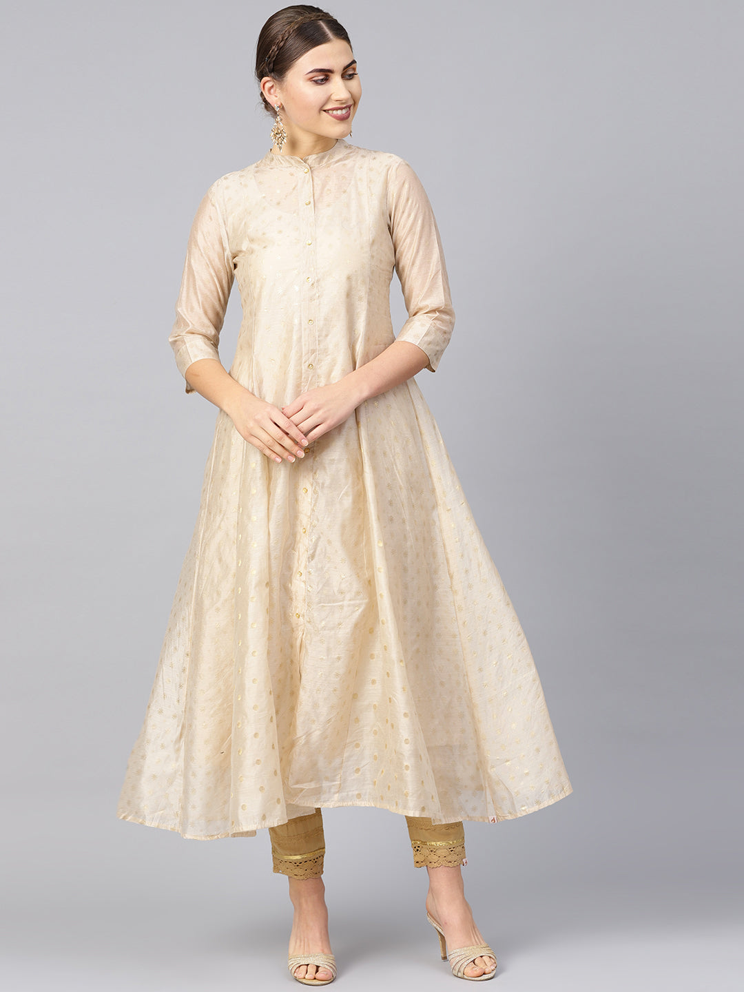 Juniper Womens Beige Chanderi Foil Print Kurta - Distacart