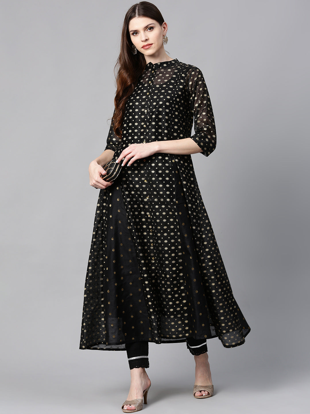 Juniper Womens Black Chanderi Foil Print Kurta - Distacart