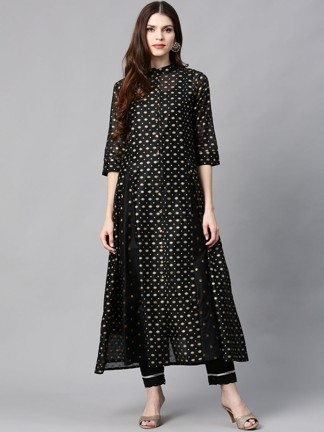 Juniper Womens Black Chanderi Foil Print Kurta - Distacart
