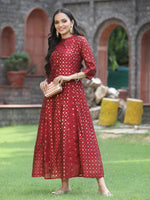 Thumbnail for Juniper Women's Maroon Chanderi Silk Printed Anarkali Kurta - Distacart