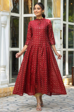Thumbnail for Juniper Women's Maroon Chanderi Silk Printed Anarkali Kurta - Distacart