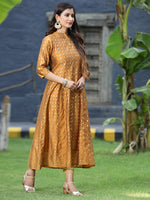 Thumbnail for Juniper Women's Mustard Chanderi Silk Printed Anarkali Kurta - Distacart